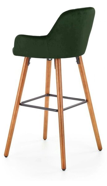Scaun bar H93, verde inchis/nuc, stofa/lemn, 47x49x98 cm