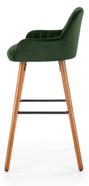 Scaun bar H93, verde inchis/nuc, stofa/lemn, 47x49x98 cm