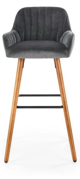 Scaun bar H93, gri inchis/nuc, stofa/lemn, 47x49x98 cm