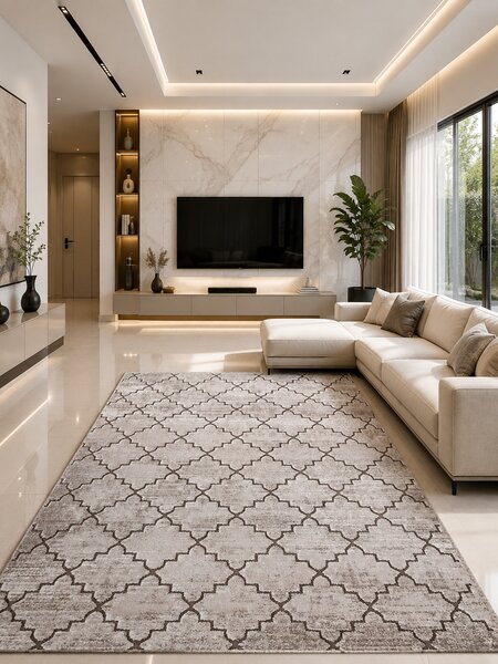 Covor Fashion 32019-120, Marime 80 x 150 cm, Crem, Maro, Inaltime Fir 12 mm, Antialergic, Polipropilena, Living, Dormitor, Sufragerie, Birou 80 x 150