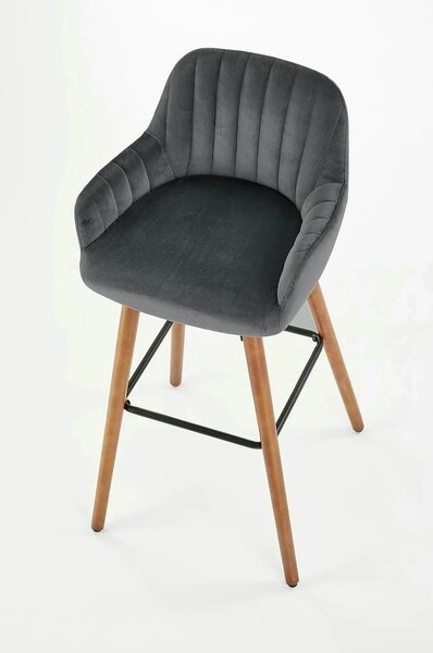 Scaun bar H93, gri inchis/nuc, stofa/lemn, 47x49x98 cm