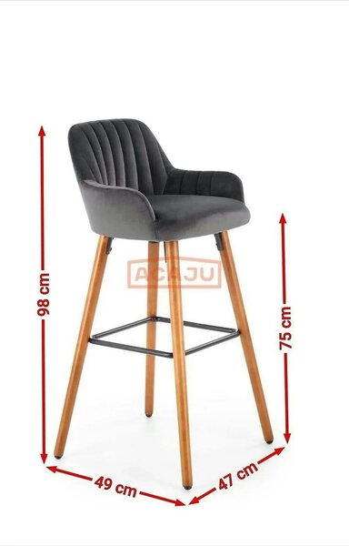 Scaun bar H93, gri inchis/nuc, stofa/lemn, 47x49x98 cm