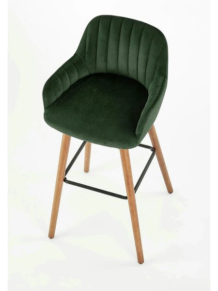 Scaun bar H93, verde inchis/nuc, stofa/lemn, 47x49x98 cm