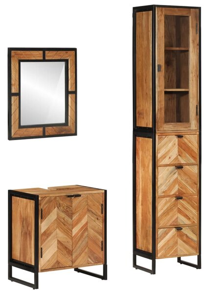 Set mobilier de baie, 3 piese, fier și lemn masiv de acacia