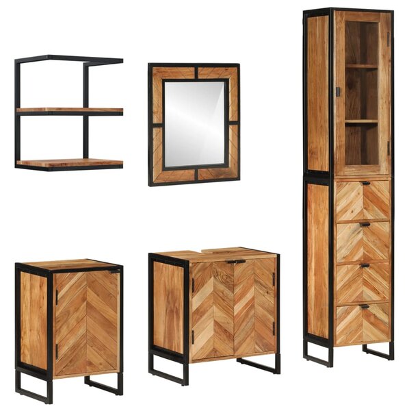 Set mobilier de baie, 5 piese, fier și lemn masiv de acacia