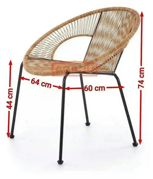 Scaun de gradina BARI, maro/negru, rattan sintetic/otel, 69x60x74x44 c
