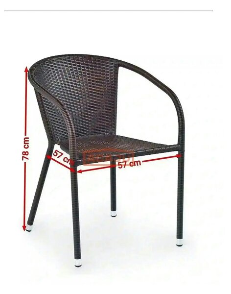 Scaun de ratan MIDAS, maro inchis, ratan sintetic/otel, 57x57x78 cm
