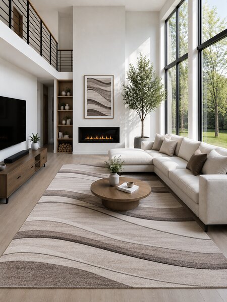 Covor Daffi 13001-120, Marime 60 x 110 cm, Bej, Maro, Inaltime Fir 6 mm, Antialergic, Polipropilena, Living, Dormitor, Sufragerie, Birou 60 x 110