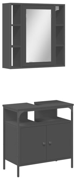 Set mobilier de baie, 2 piese, negru, lemn compozit