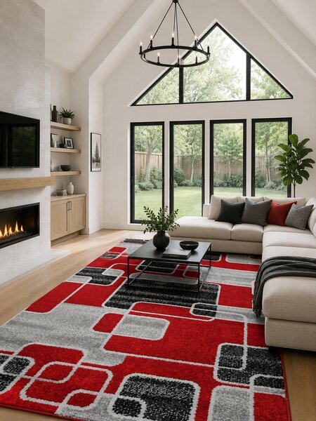 Covor Cappuccino 16402-509, Marime 60 x 110 cm, Rosu, Inaltime Fir 7 mm, Antialergic, Polipropilena, Living, Dormitor, Sufragerie, Birou 60 x 110