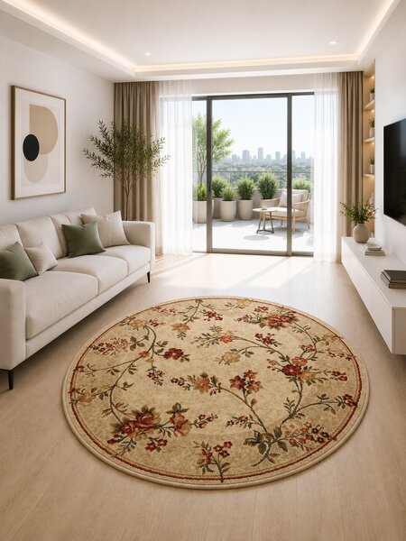 Covor Rotund Lotos 551-100, Marime 100 x 100 cm, Bej, Crem, Inaltime Fir 8 mm, Antialergic, Polipropilena, Living, Dormitor, Sufragerie, Birou 100 x