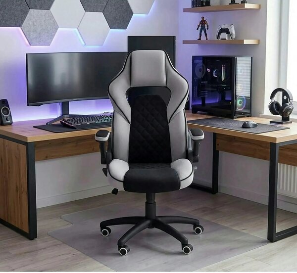 Scaun gaming SONIC, negru/gri, stofa, 69x70x115/124 cm
