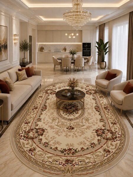 Covor Oval Lotos 568-100, Marime 60 x 110 cm, Crem, Inaltime Fir 8 mm, Antialergic, Polipropilena, Living, Dormitor, Sufragerie, Birou 60 x 110