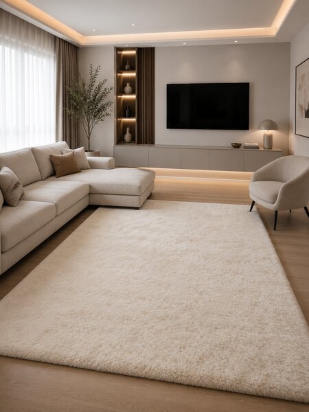 Covor Premium Belgian LOP 060, Marime 50 x 80 cm, Alb, Inaltime Fir 23 mm, Antiderapant, Antialergic, Poliester, Living, Dormitor, Sufragerie, Birou