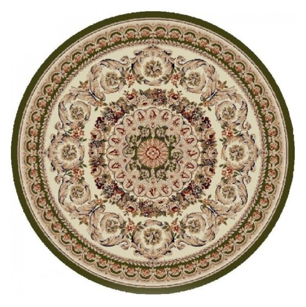 Covor Rotund Lotos 539-130, Marime 150 x 150 cm, Crem, Verde, Inaltime Fir 8 mm, Antialergic, Polipropilena, Living, Dormitor, Sufragerie, Birou 150 x