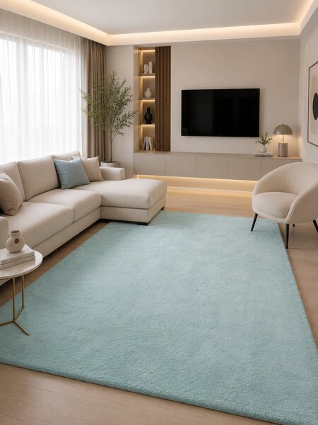 Covor Premium Belgian LOP 049, Marime 80 x 150 cm, Menta, Verde, Inaltime Fir 23 mm, Antiderapant, Antialergic, Poliester, Living, Dormitor