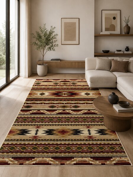 Covor Lotos 15080-120, Marime 60 x 110 cm, Multicolor, Inaltime Fir 8 mm, Antialergic, Polipropilena, Living, Dormitor, Sufragerie, Birou 60 x 110