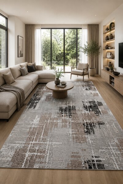 Covor Mira 24037-123, Marime 50 x 80 cm, Gri, Maro, Inaltime Fir 6 mm, Antialergic, Polipropilena, Living, Dormitor, Sufragerie, Birou 50 x 80