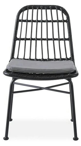 Scaun de gradina K401, gri/negru, rattan sintetic/otel, 47x45x85x43 cm