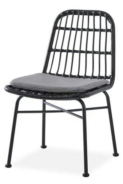Scaun de gradina K401, gri/negru, rattan sintetic/otel, 47x45x85x43 cm