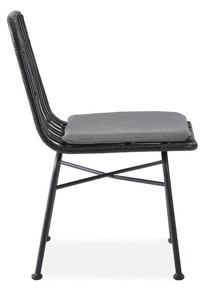 Scaun de gradina K401, gri/negru, rattan sintetic/otel, 47x45x85x43 cm