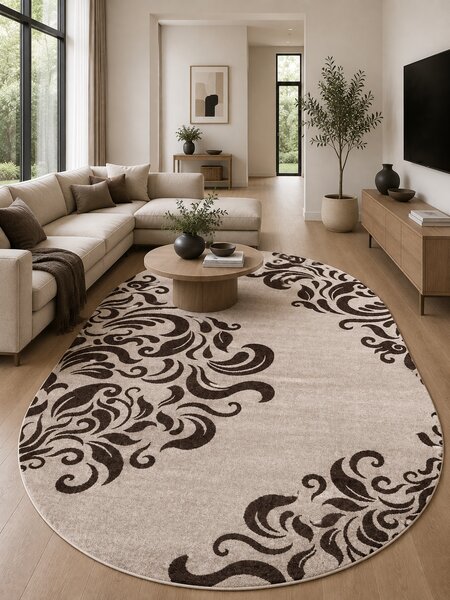 Covor Oval Mira 24031-243, Marime 50 x 80 cm, Maro, Inaltime Fir 6 mm, Antialergic, Polipropilena, Living, Dormitor, Sufragerie, Birou 50 x 80
