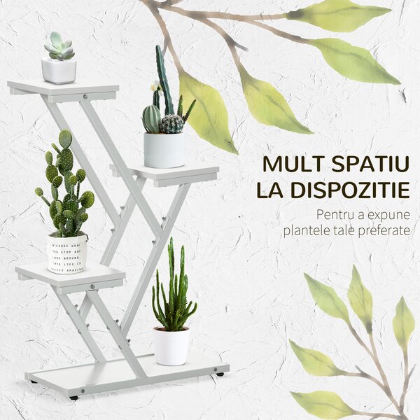 Outsunny Raft pentru Plante cu 4 Niveluri din Lemn pentru Decor Interior și Exterior Verandă Balcon | Aosom Romania