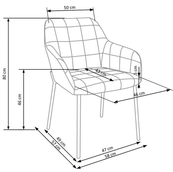 Scaun living K305, gri/negru, stofa catifelata/metal, 58x57x80 cm