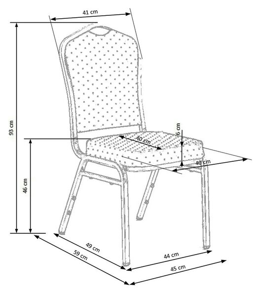 Scaun conferinta K66, rosu/auriu, stofa clasica/metal, 45X48X93 CM