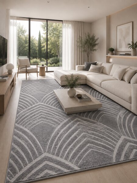Covor Oksi 38009-608, Marime 60 x 110 cm, Gri, Inaltime Fir 6 mm, Antialergic, Polipropilena, Living, Dormitor, Sufragerie, Birou 60 x 110