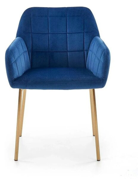 Scaun living K306, albastru marin/auriu, stofa catifelata/metal, 58x57
