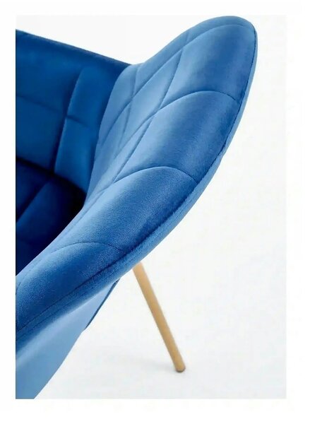 Scaun living K306, albastru marin/auriu, stofa catifelata/metal, 58x57