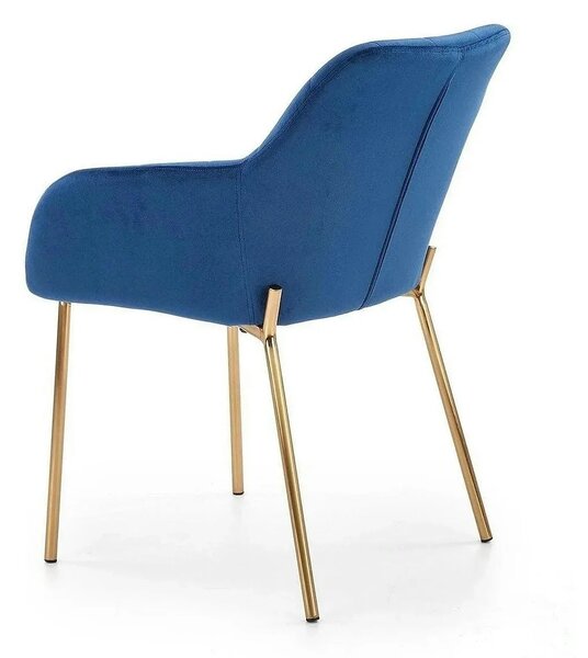 Scaun living K306, albastru marin/auriu, stofa catifelata/metal, 58x57