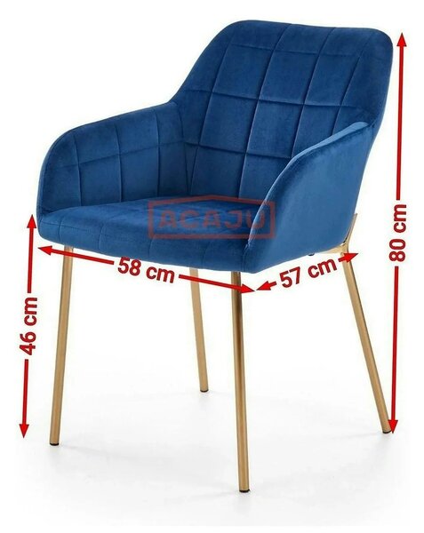 Scaun living K306, albastru marin/auriu, stofa catifelata/metal, 58x57