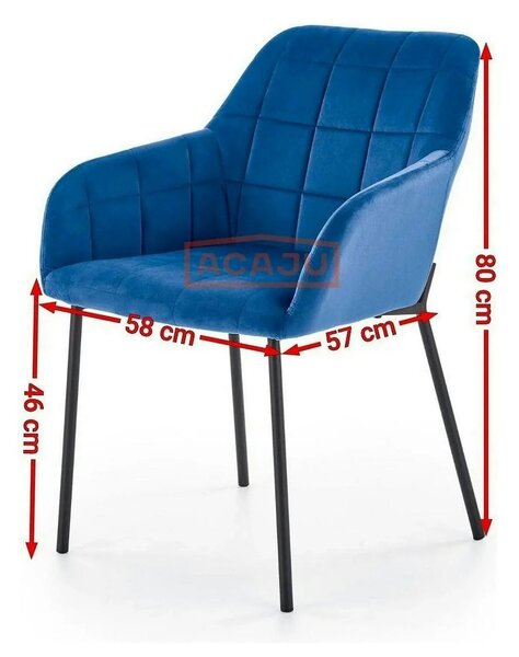 Scaun K305, albastru/negru, stofa catifelata/metal, 58X57X80 cm