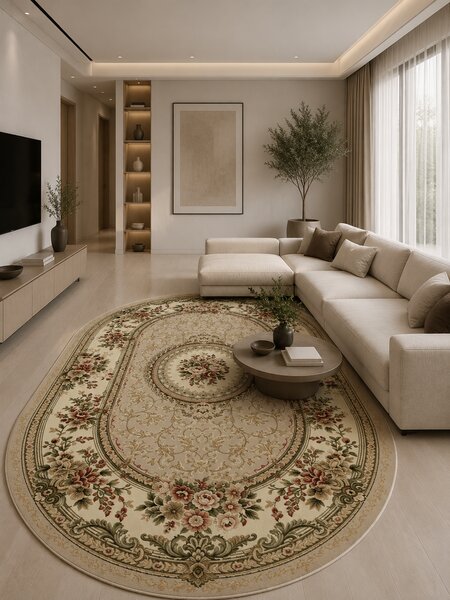 Covor Oval Lotos 571-110, Marime 60 x 110 cm, Bej, Crem, Inaltime Fir 8 mm, Antialergic, Polipropilena, Living, Dormitor, Sufragerie, Birou 60 x 110