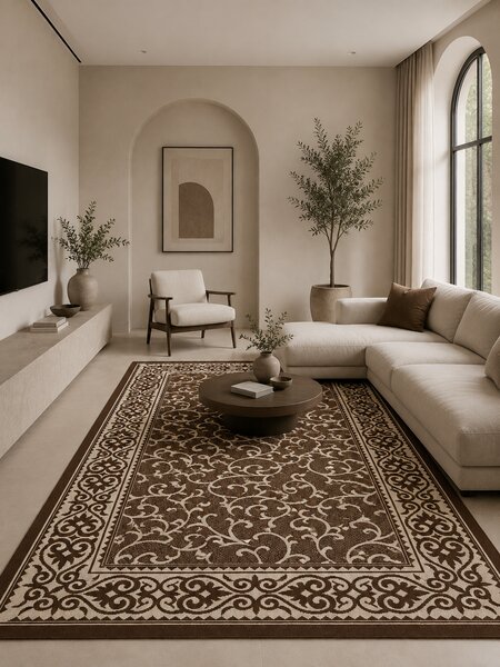 Covor Tip Iuta, Natura 1918-91, Marime 60 x 100 cm, Bej, Maro, Antialergic, Polipropilena, Living, Dormitor, Sufragerie, Birou 60 x 100
