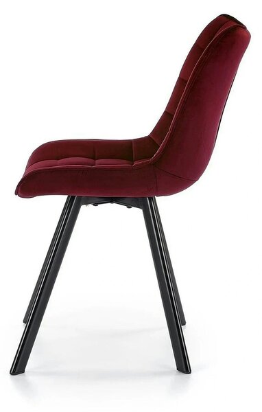 Scaun tapitat K332, visiniu/negru, stofa catifelata/metal, 46X61X84 cm