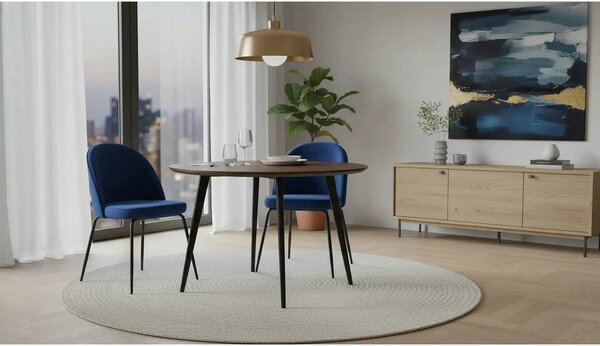 Scaun modern K314, albastru/negru, stofa catifelata/metal, 49x50x80 cm