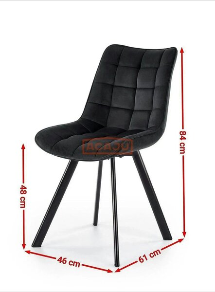 Scaun tapitat stofa K332, verde inchis/negru, catifea/metal, 46x61x84