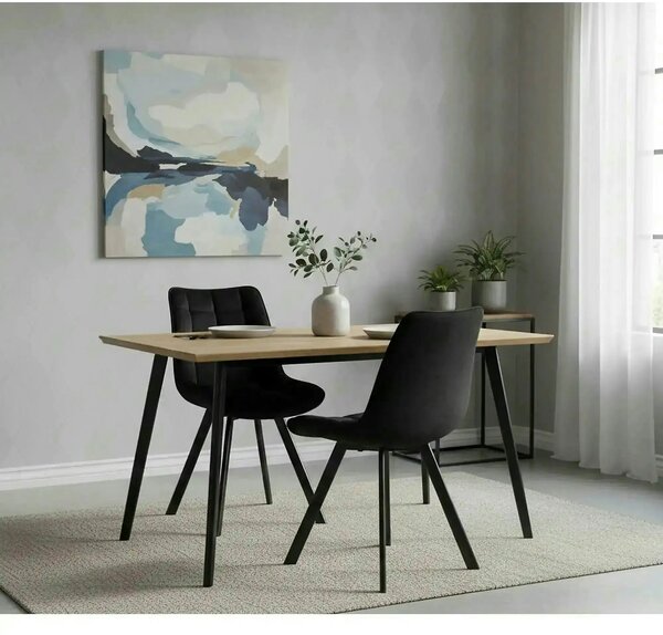 Scaun tapitat modern K332, negru, stofa catifelata/metal, 46x61x84 cm