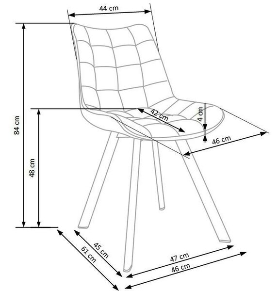 Scaun K332, albastru inchis/negru, stofa catifelata/metal, 46X61X84 CM