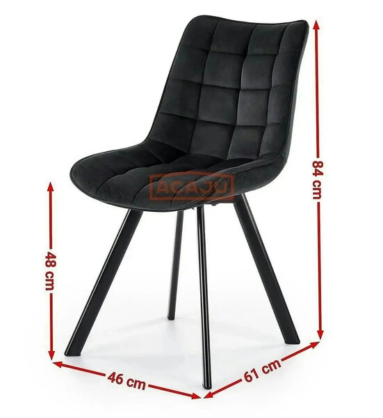 Scaun tapitat modern K332, negru, stofa catifelata/metal, 46x61x84 cm