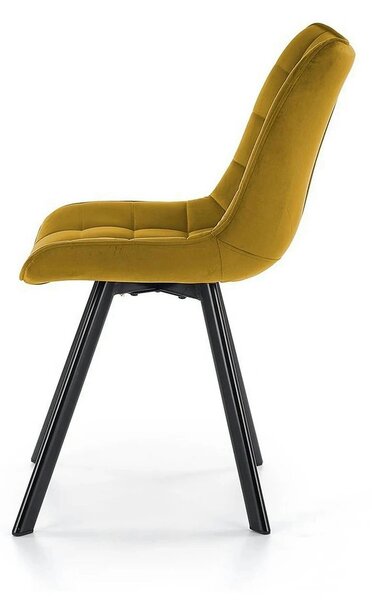 Scaun K332, galben mustar/negru, stofa catifelata/metal, 46X61X84 CM