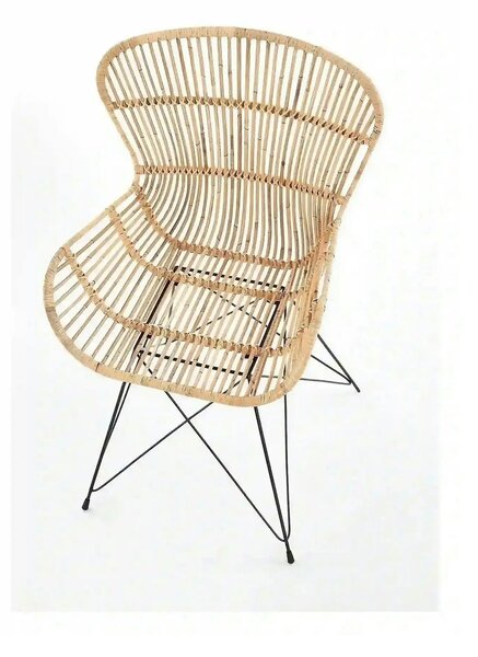 Scaun de gradina K335, bej/negru, rattan natural/otel, 61x63x90x45 cm