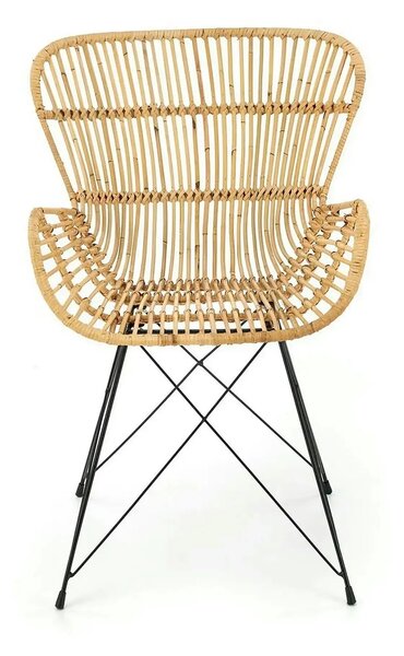 Scaun de gradina K335, bej/negru, rattan natural/otel, 61x63x90x45 cm