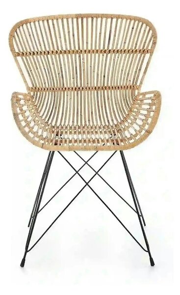 Scaun de gradina K335, bej/negru, rattan natural/otel, 61x63x90x45 cm