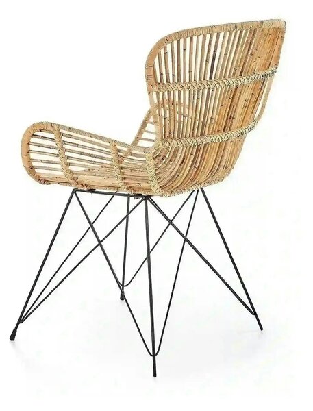 Scaun de gradina K335, bej/negru, rattan natural/otel, 61x63x90x45 cm