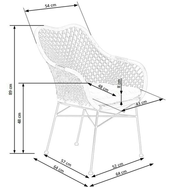 Scaun terasa K336, stejar/maro inchis, ratan natural/metal, 64X64X89 C