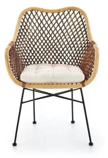 Scaun terasa K336, stejar/maro inchis, ratan natural/metal, 64X64X89 C